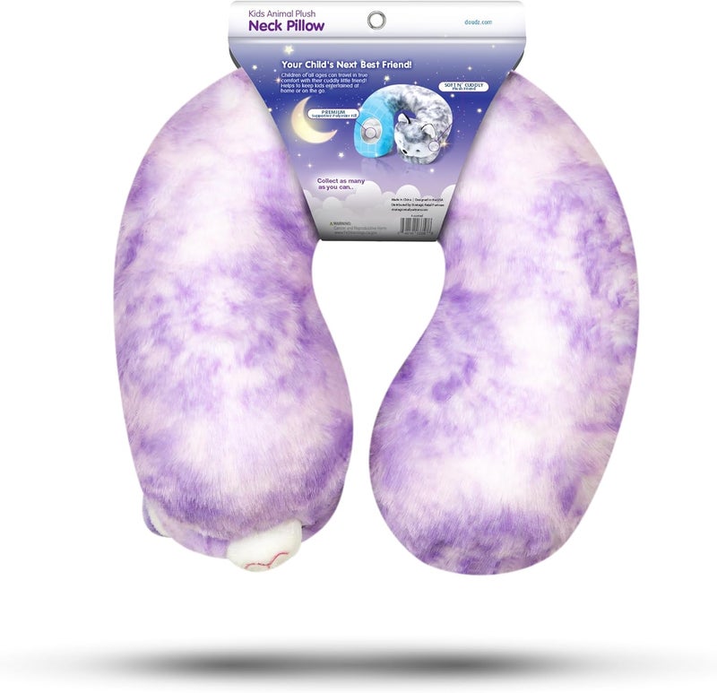 Cloudz Kids Super Soft N' Cuddly Animal Airplane Travel Neck Pillow! Keep Children Comfy and Supported with a Buddy While Traveling or just Resting at Home - Purple Cat - Image 4